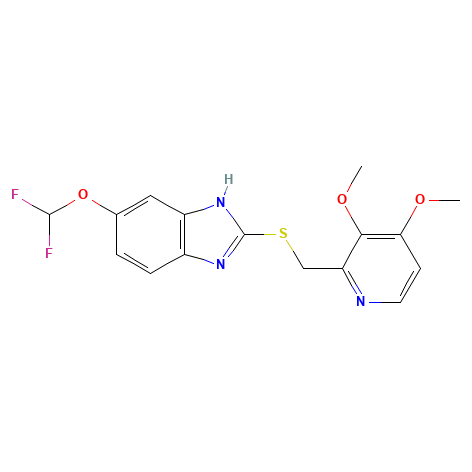 Chemical structure of 5-(Difluoromethoxy)-2-{[(3,4-dimethoxy-2-pyridinyl)methyl]thio}-1H-benzimidazole