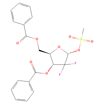 Chemical structure of 2-Deoxy-2,2-difluoro-D-ribofuranose-3,5-dibenzoate-1-methanesulfonate